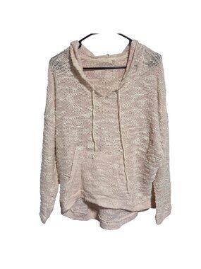 Kaii Hoodie Womens Size Large Beige Knit Pullover Kangaroo Pocket Drawstring